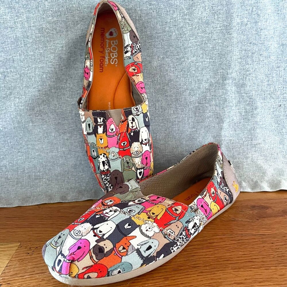 Skechers BOBS for Dogs Memory Foam Dog Print Slip On Flats Size 8.5